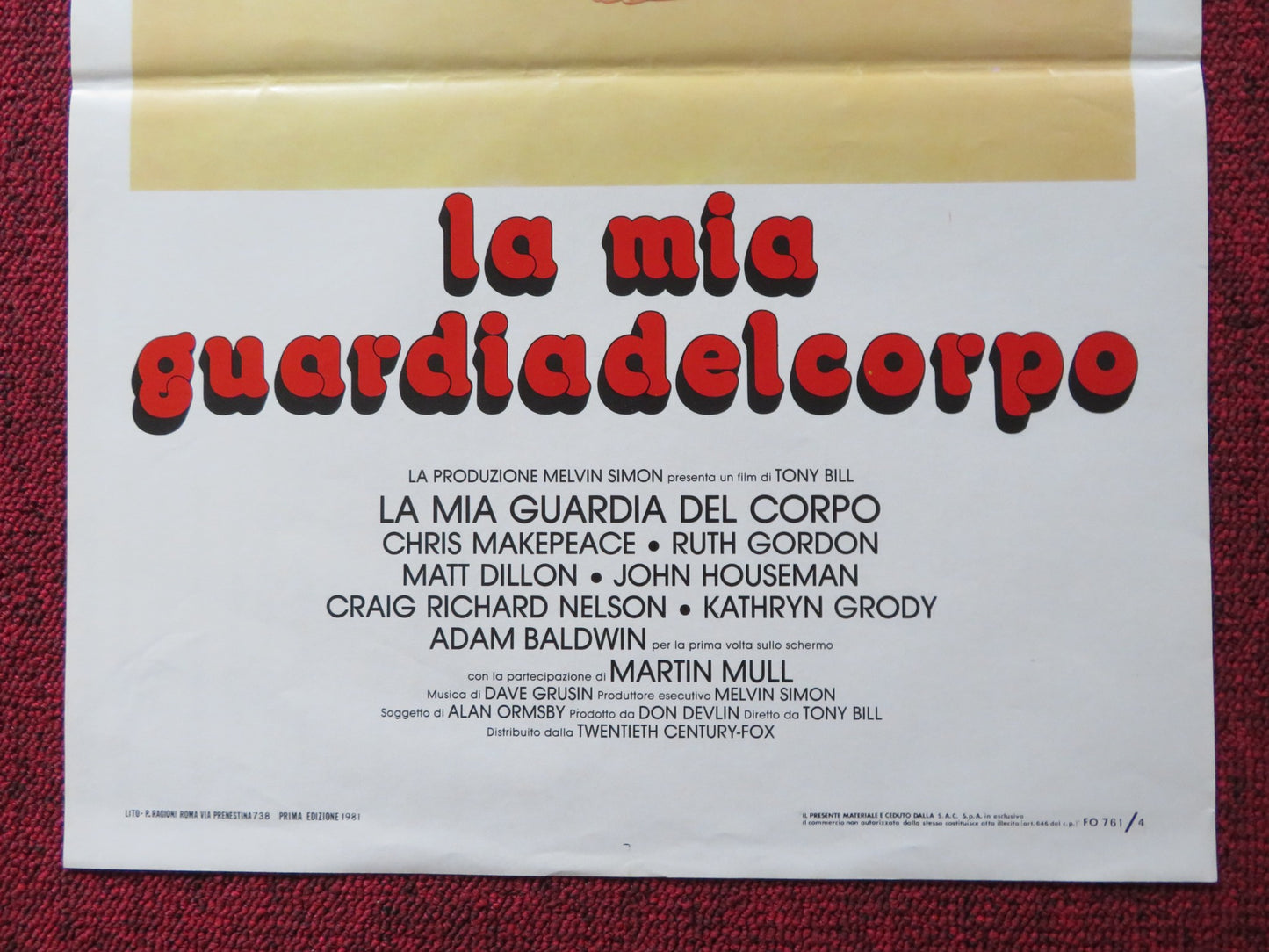 MY BODYGUARD ITALIAN LOCANDINA POSTER CHRIS MAKEPEACE RUTH GORDON 1980