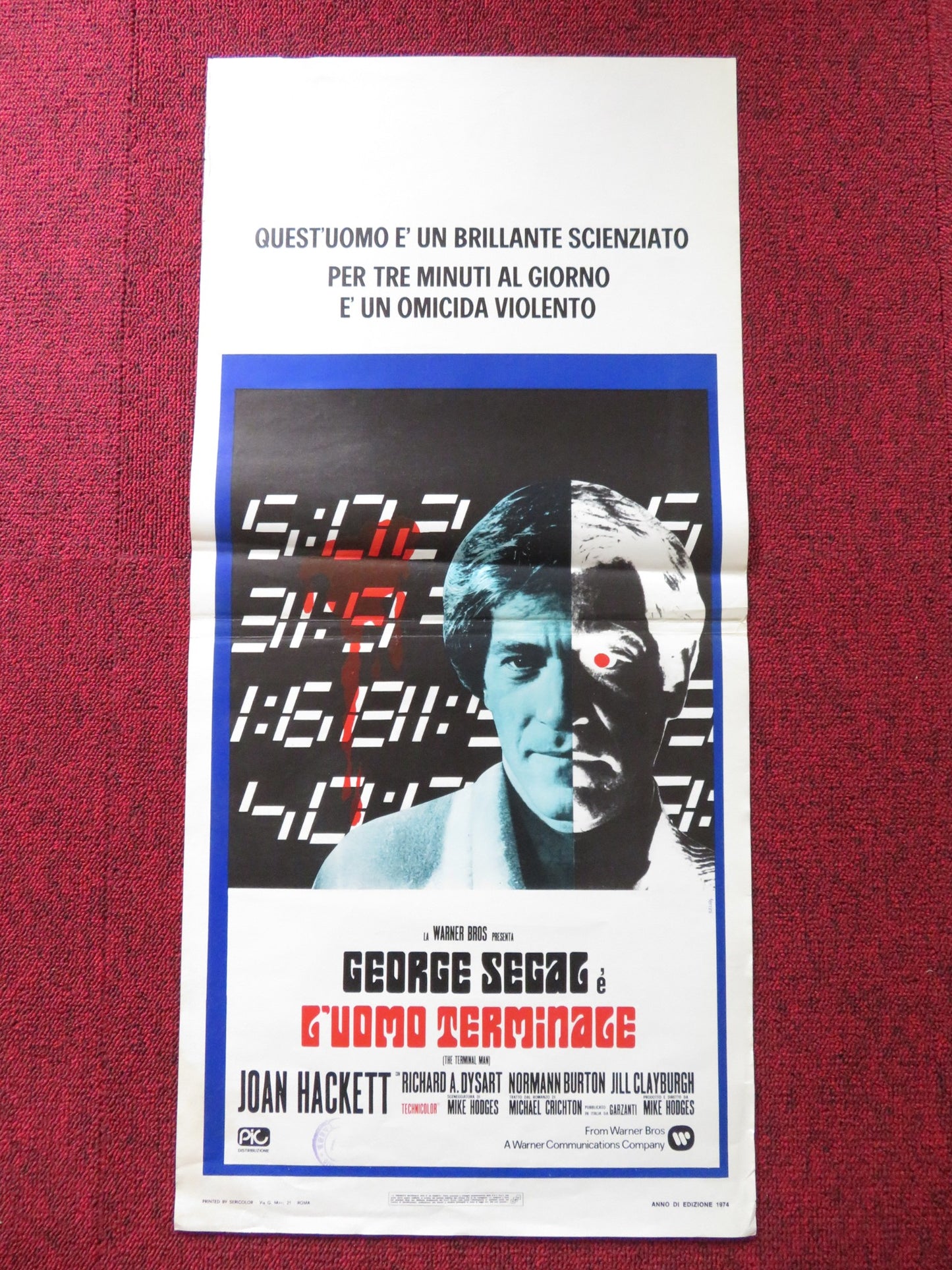 THE TERMINAL MAN ITALIAN LOCANDINA POSTER GEORGE SEGAL JOAN HACKETT 1975