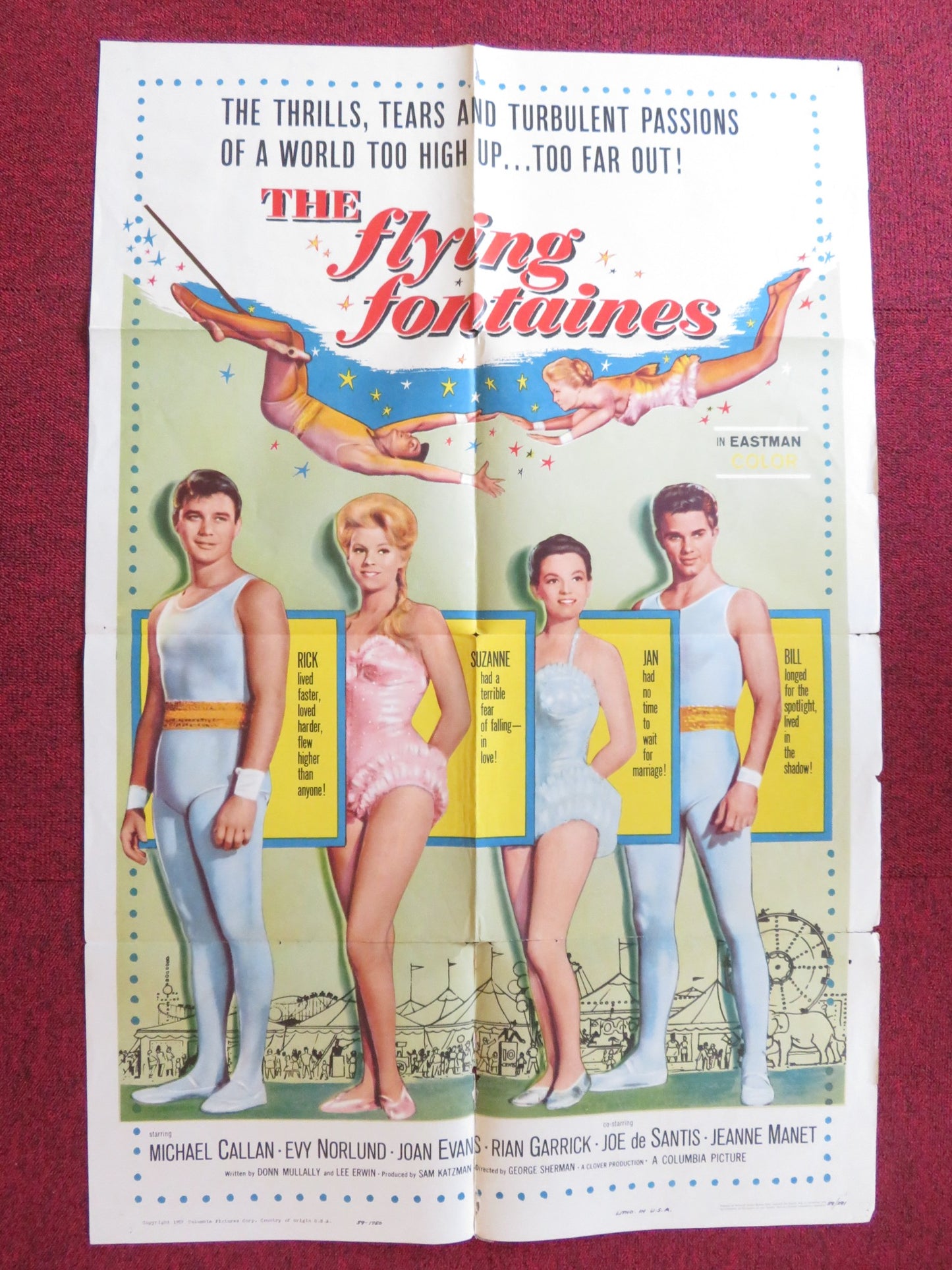 THE FLYING FONTAINES FOLDED US ONE SHEET POSTER MICHAEL CALLAN EVY NORLAND 1959