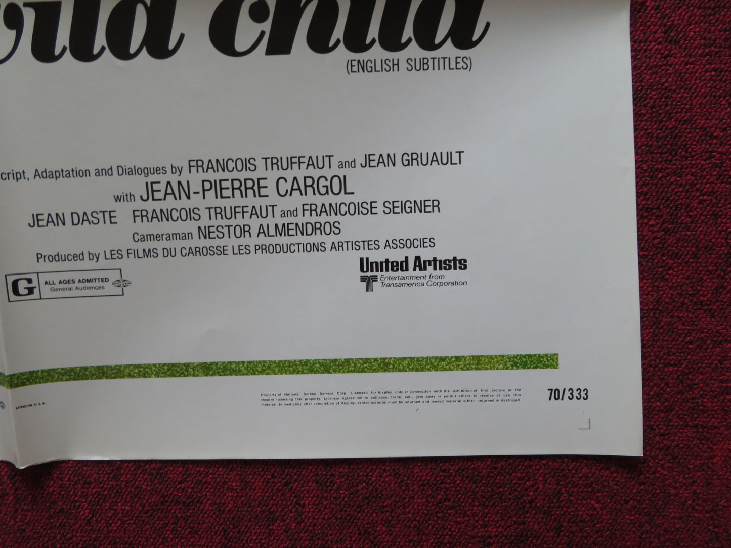 THE WILD CHILD FOLDED US ONE SHEET POSTER JEAN-PIERRE CARGOL 1970