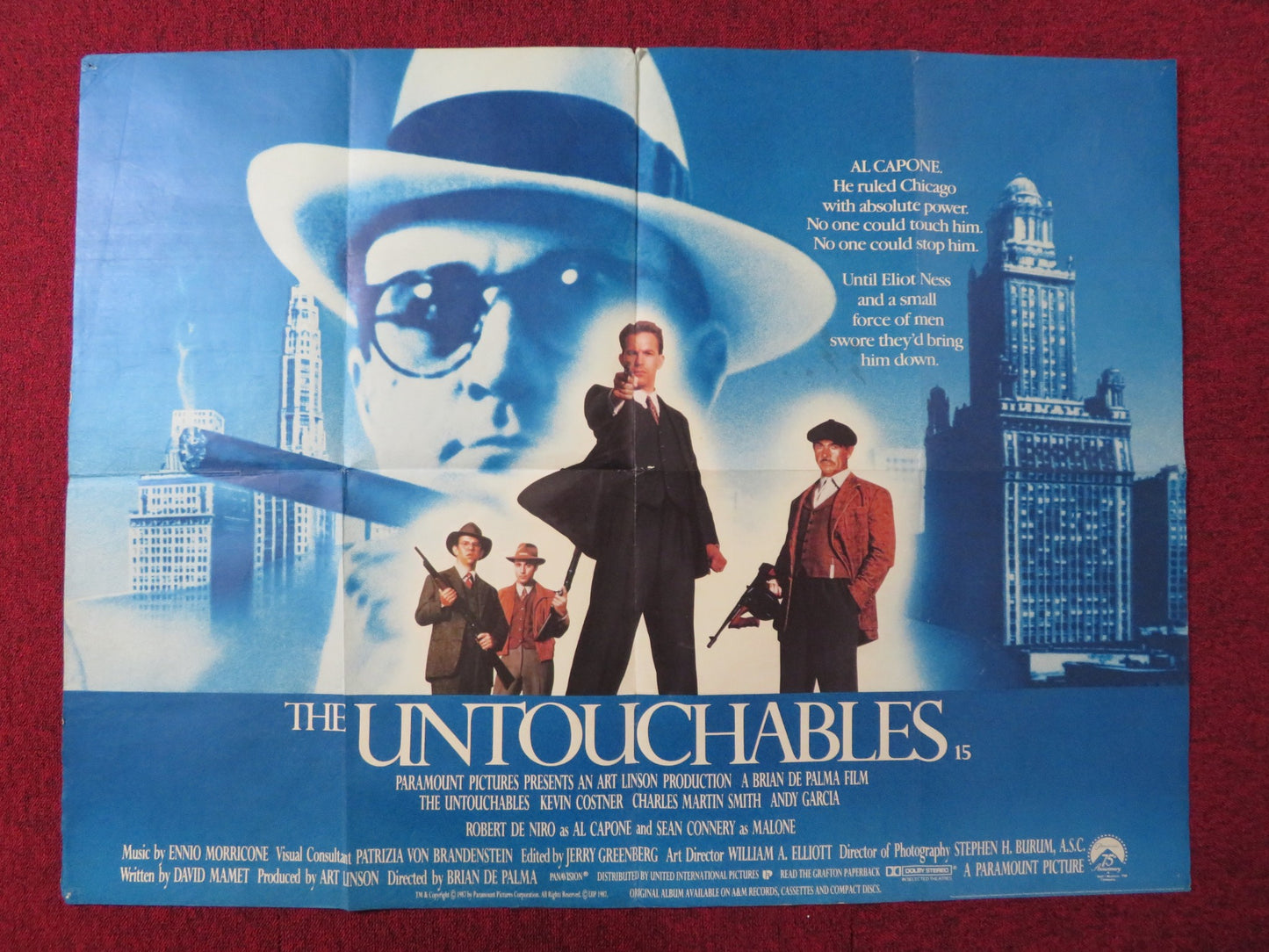 THE UNTOUCHABLES UK QUAD POSTER FOLDED COSTNER CONERY ROBERT DE NIRO 1987