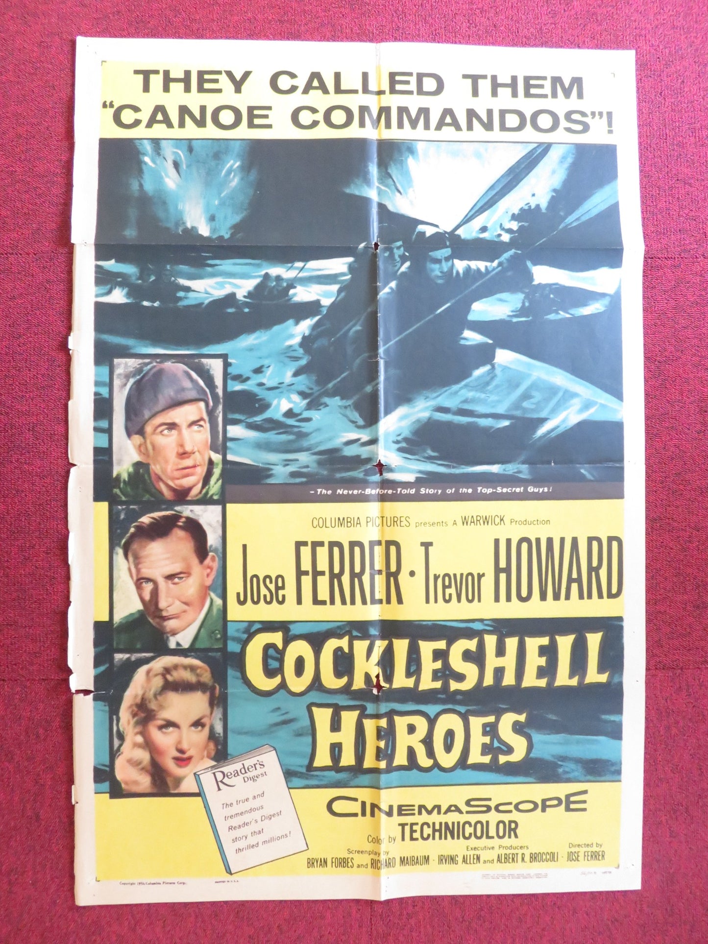 COCKLESHELL HEROES FOLDED US ONE SHEET POSTER JOSE FERRER TREVOR HOWARD 1956