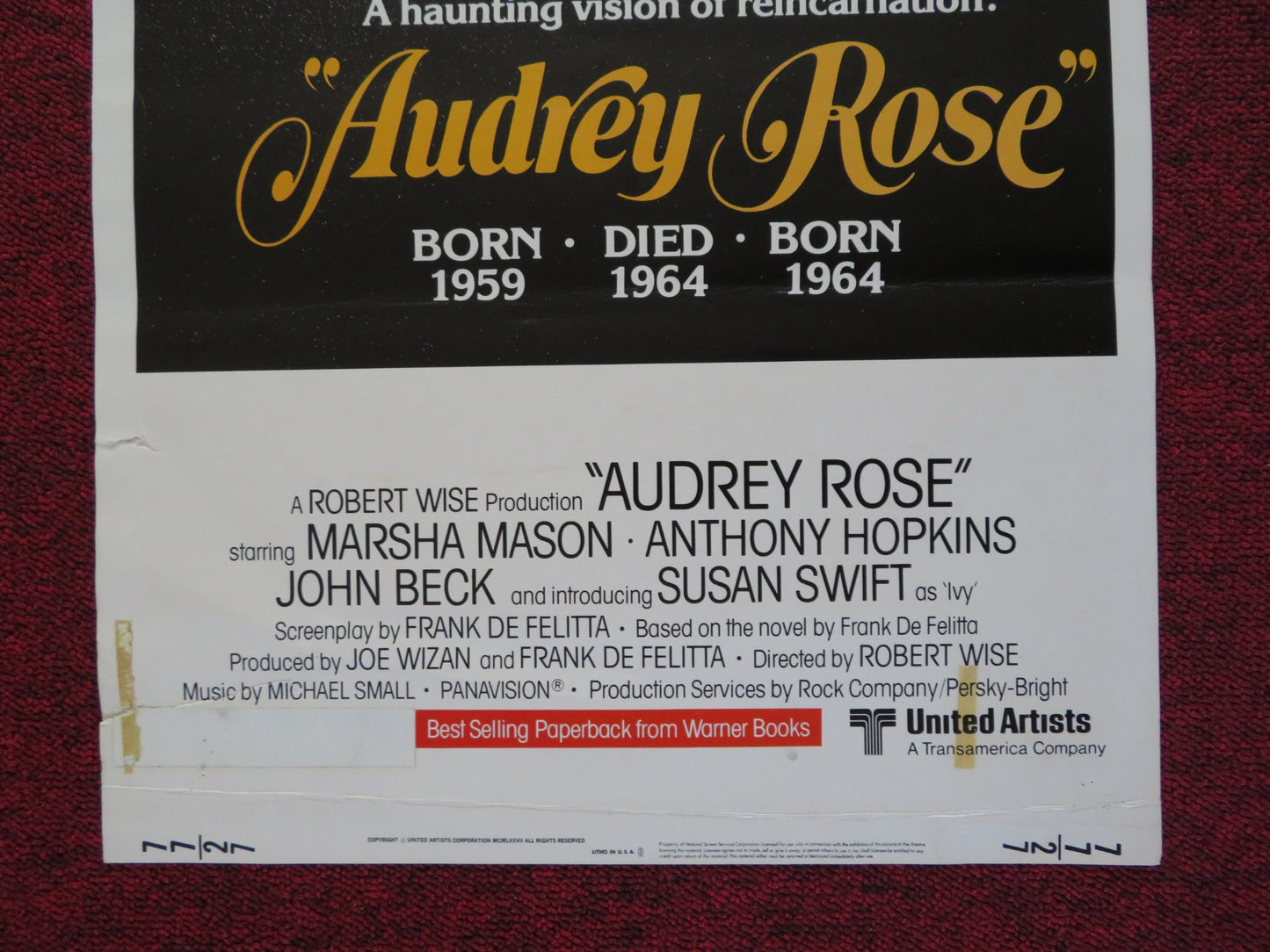 AUDREY ROSE US INSERT (14"x 36") POSTER MARSHA MASON ANTHONY HOPKINS 1977