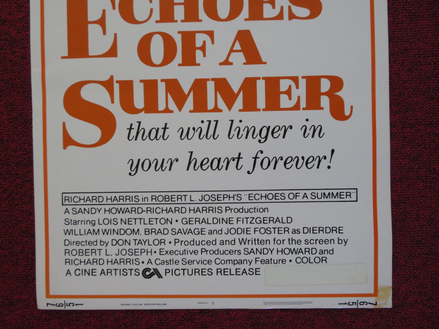 ECHOES OF A SUMMER US INSERT (14"x 36") POSTER RICHARD HARRIS L. NETTLETON 1976