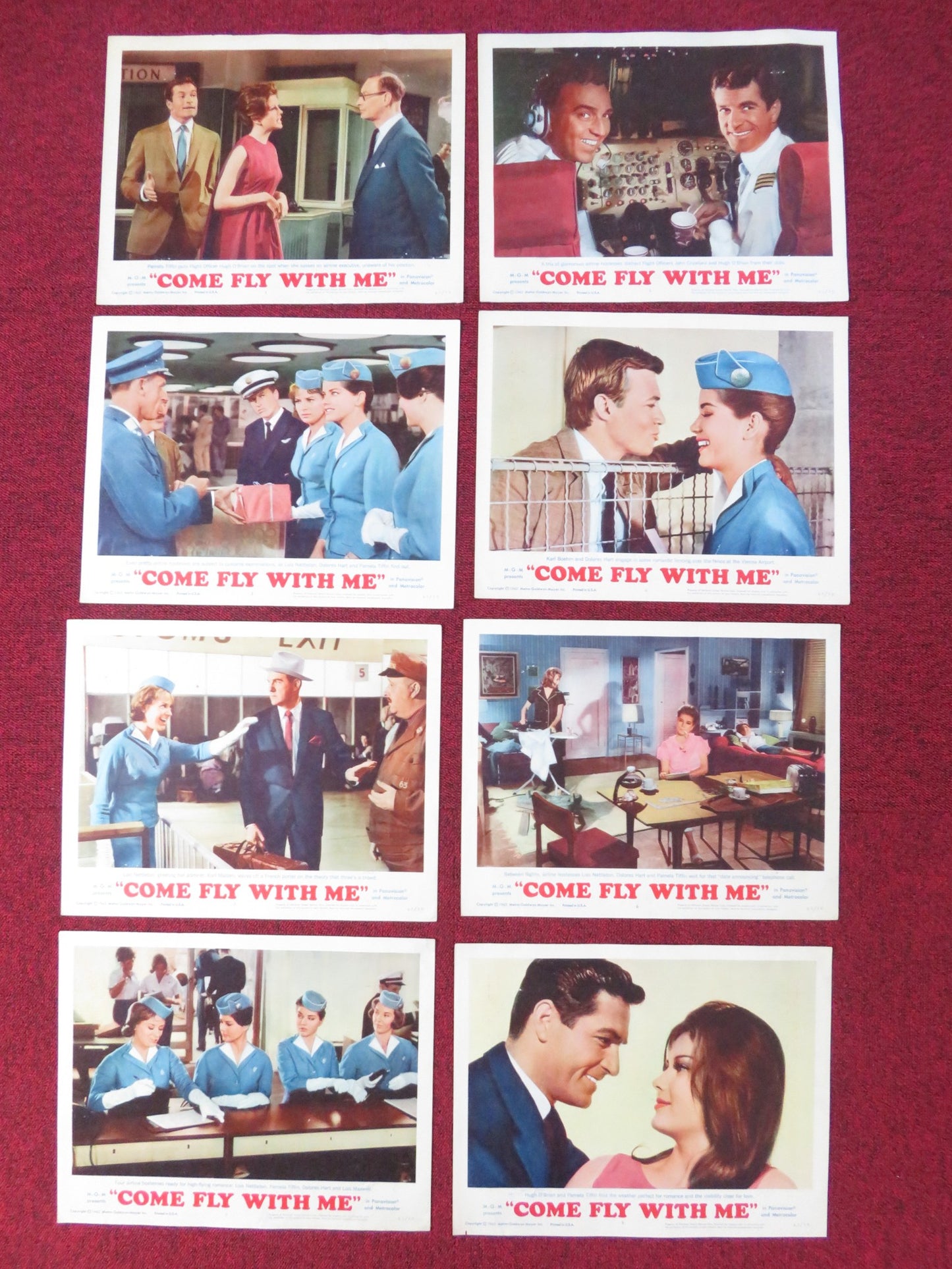 COME FLY WITH ME US LOBBY CARD FULL SET HUGH O'BRIAN PAMELA TIFFIN 1963