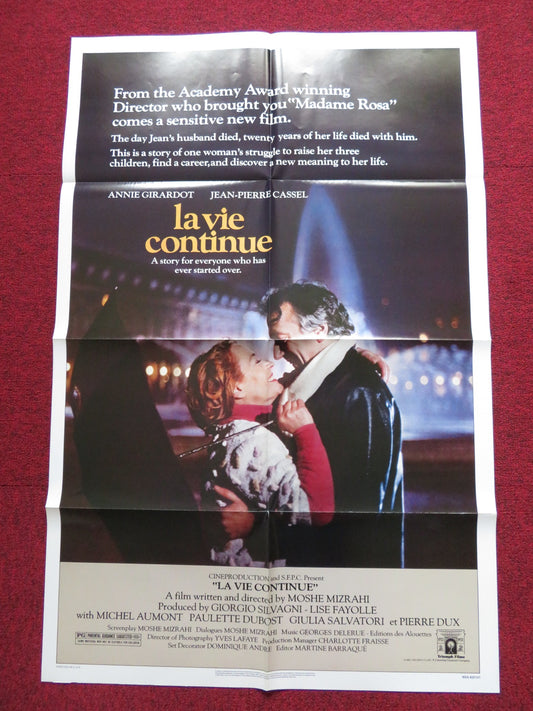 LA VIE CONTINUE FOLDED US ONE SHEET POSTER ANNIE GIRARDOT JEAN-PIERRE CASSEL '82