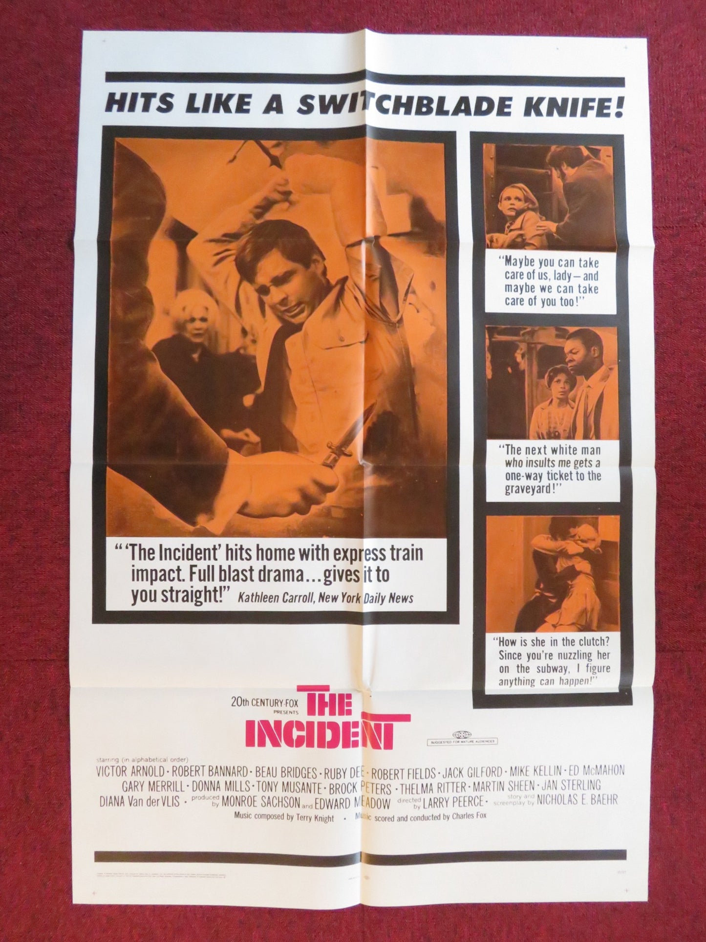 THE INCIDENT FOLDED US ONE SHEET POSTER TONY MUSANTE MARTIN SHEEN 1968