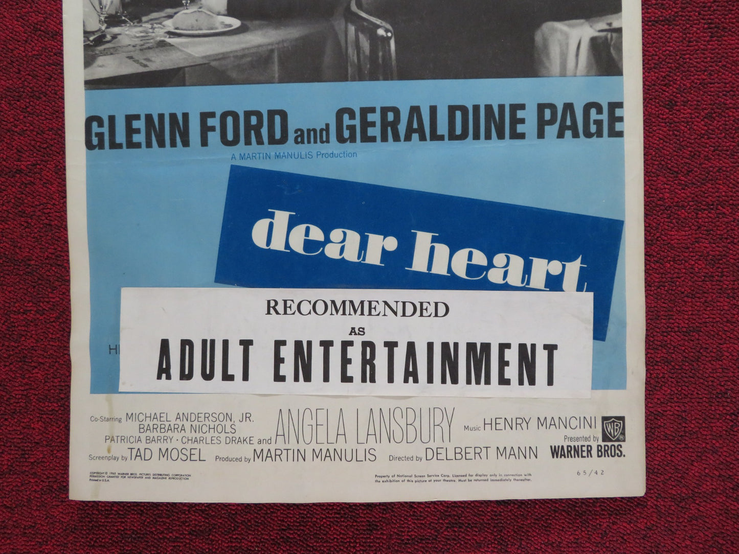 DEAR HEART US INSERT (14"x 36") POSTER GLENN FORD GERALDINE PAGE 1965