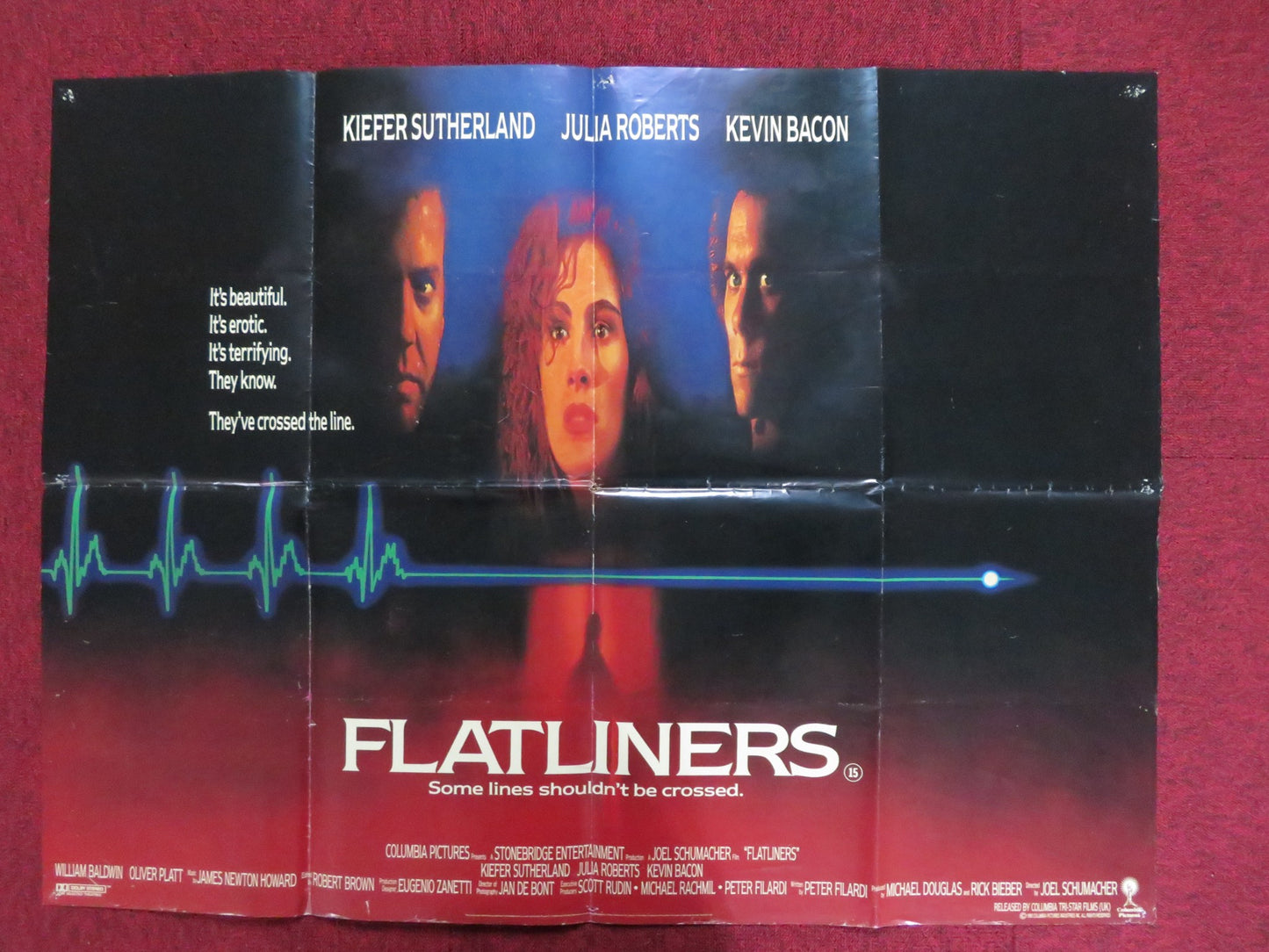 FLATLINERS UK QUAD POSTER FOLDED SUTHERLAND JULIA ROBERTS KEVIN BACON 1990