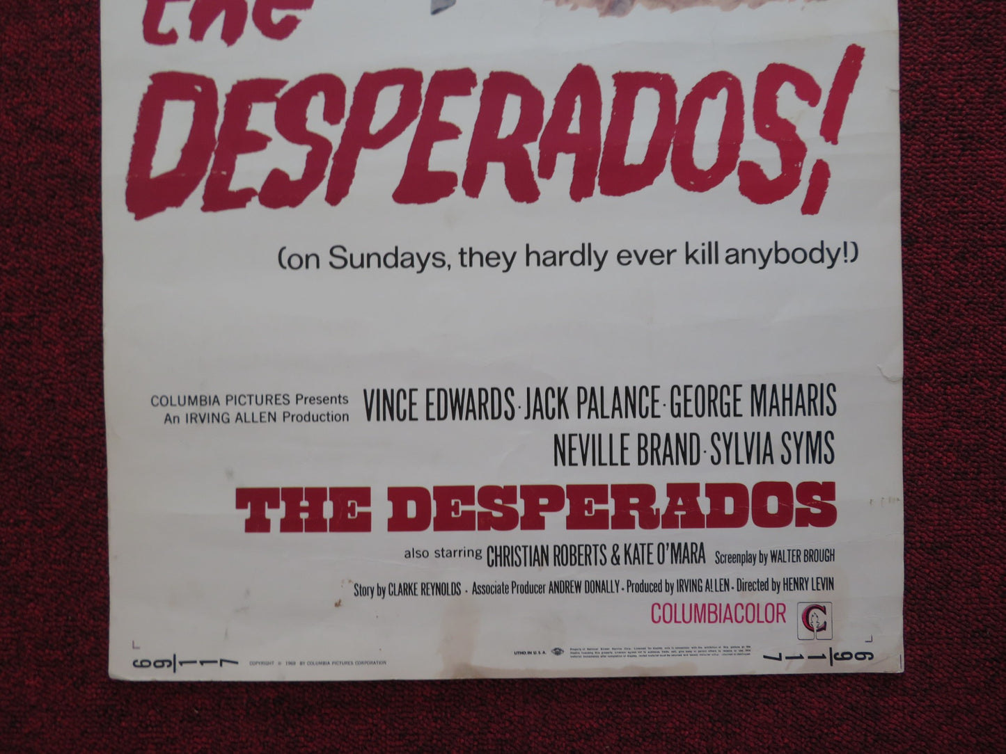 THE DESPERADOS US INSERT (14"x 36") POSTER JACK PALANCE VINCE EDWARDS 1969