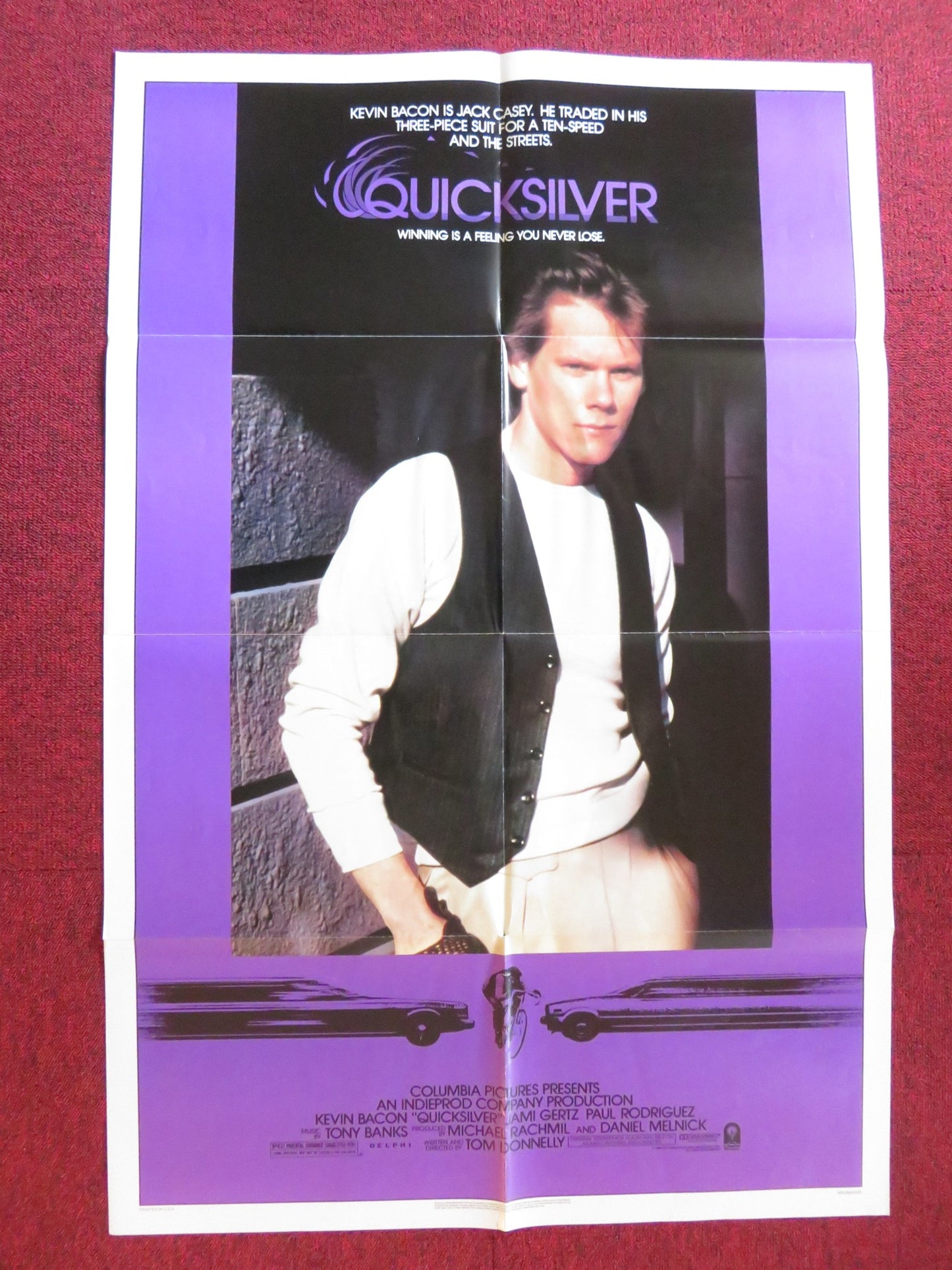 QUICKSILVER FOLDED US ONE SHEET POSTER KEVIN BACON JAMI GERTZ 1986