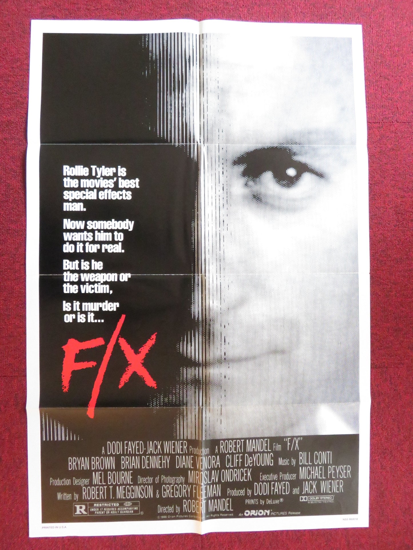 F/X FOLDED US ONE SHEET POSTER BRYAN BROWN BRIAN DENNEHY 1986