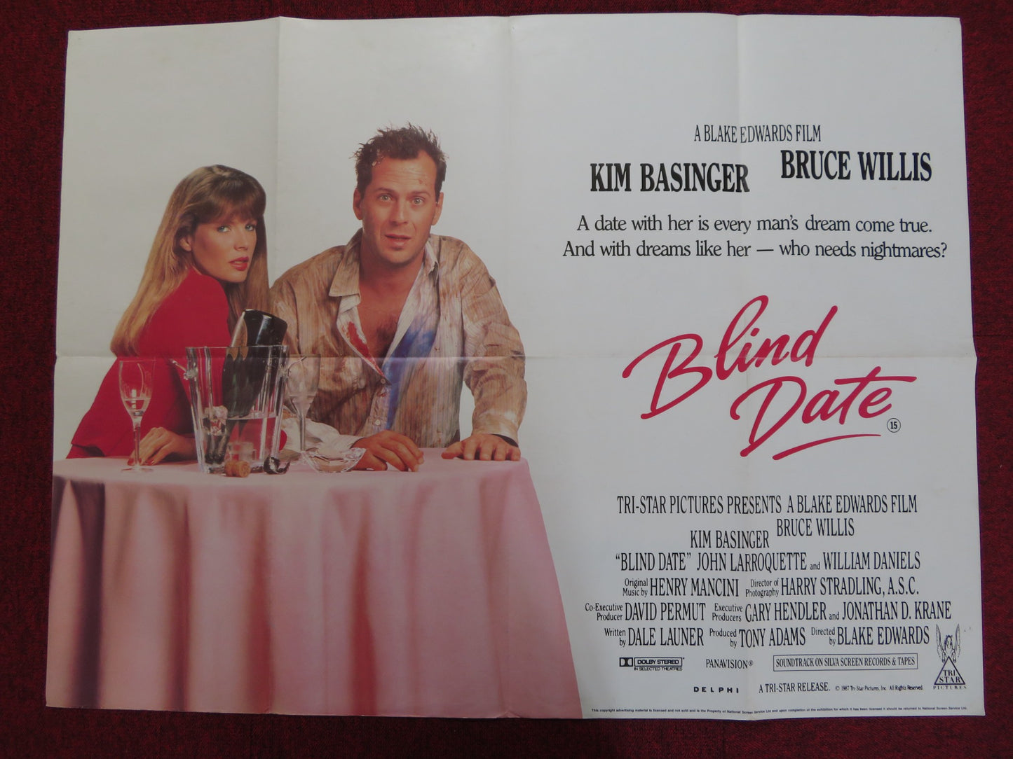 BLIND DATE UK QUAD POSTER FOLDED KIM BASINGER BRUCE WILLIS 1987