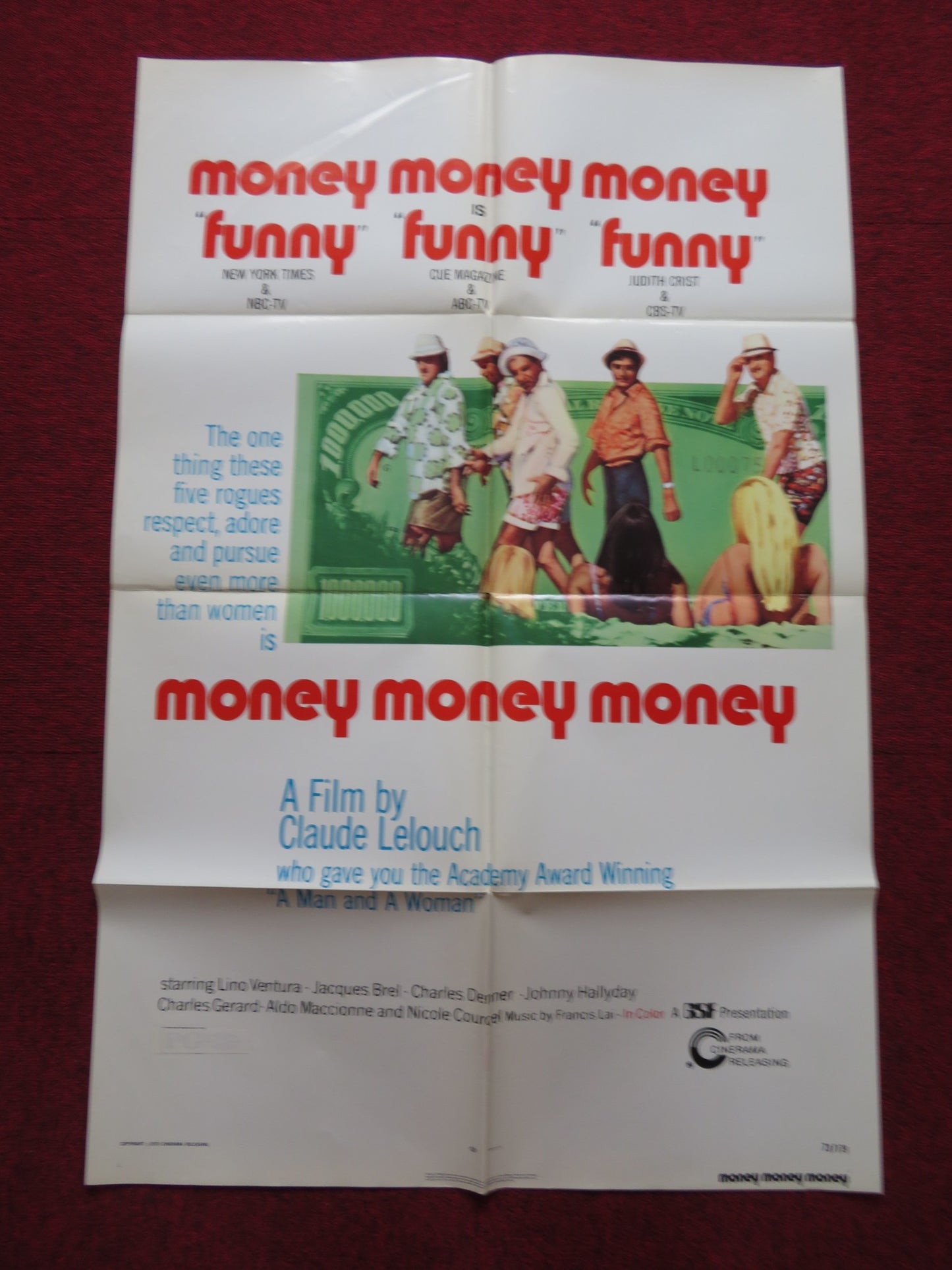 MONEY MONEY MONEY FOLDED US ONE SHEET POSTER LINO VENTURA JACQUES BREL 1973