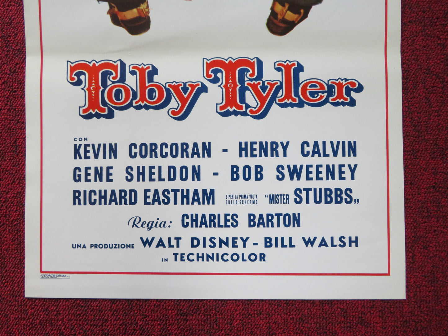 TOBY TYLER ITALIAN LOCANDINA POSTER DISNEY KEVIN CORCORAN 1960