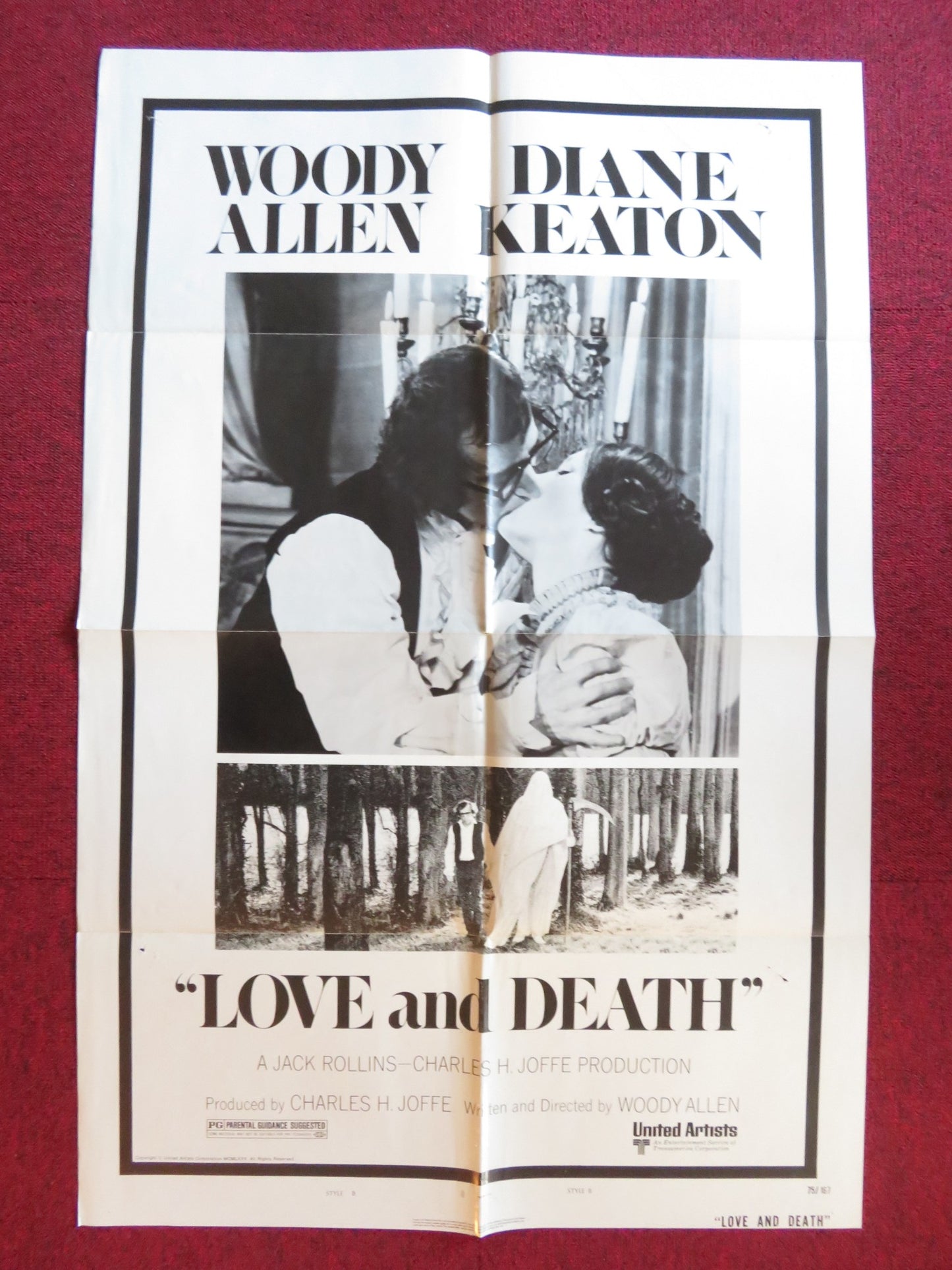 LOVE AND DEATH- STYLE B FOLDED US ONE SHEET POSTER WOODY ALLEN DIANE KEATON 1975