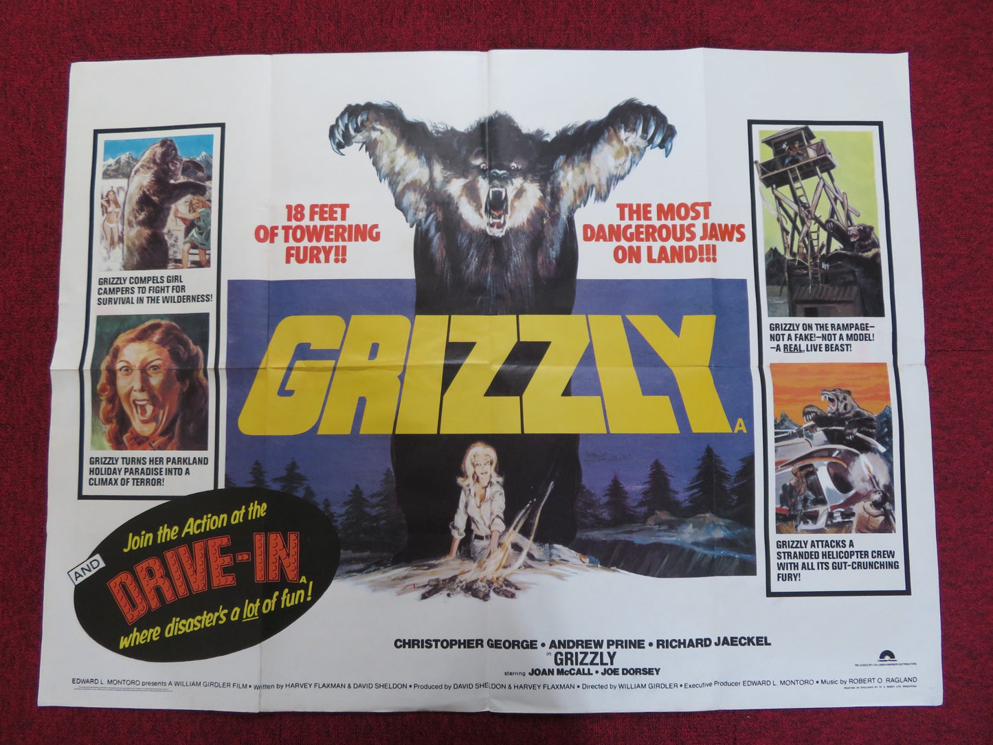 GRIZZLY UK QUAD POSTER FOLDED CRISTOPHER GEORGE ANDREW PRINE 1976