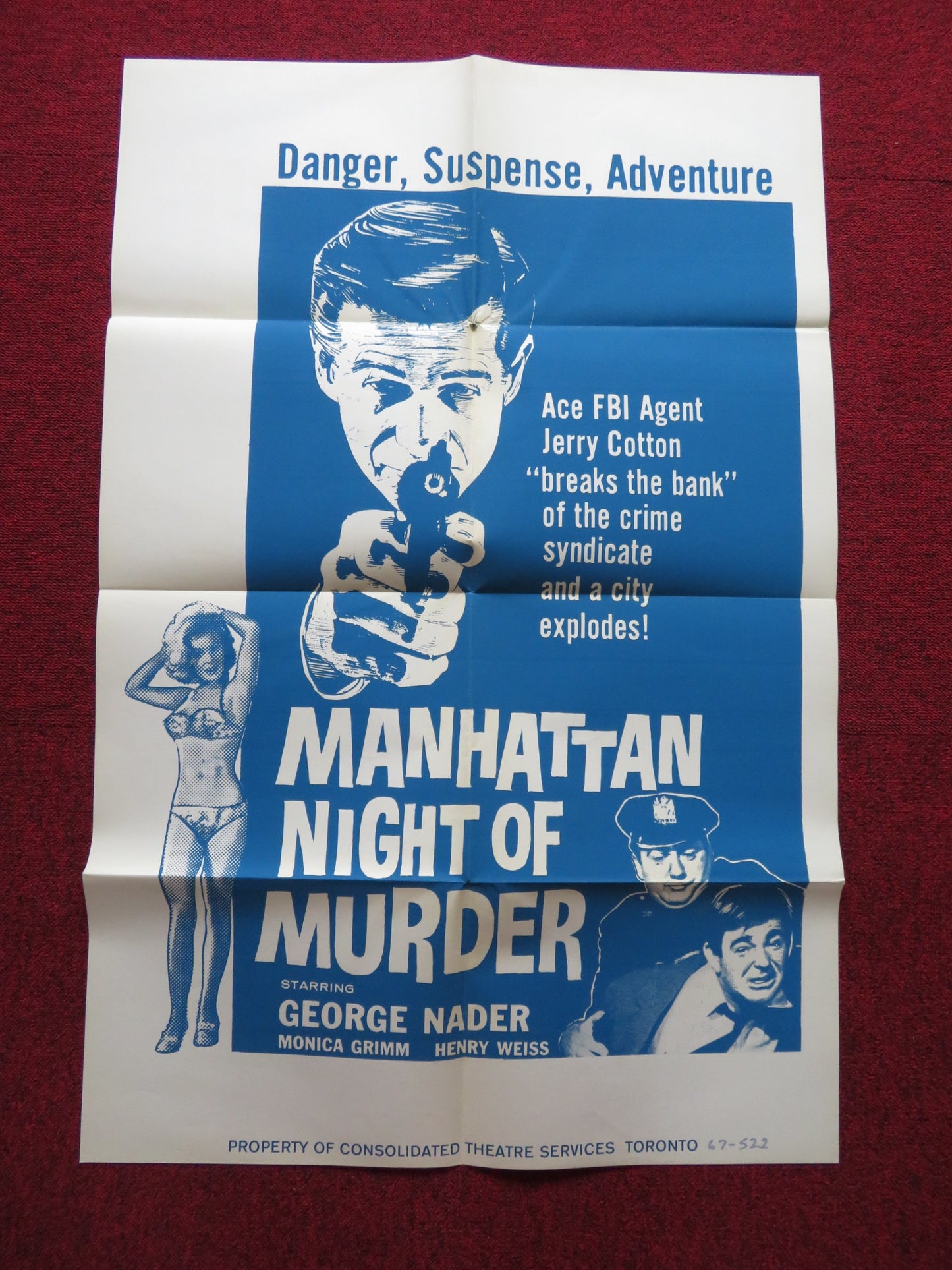 MANHATTAN NIGHT OF MURDER FOLDED US ONE SHEET POSTER GEORGE NADER 1967