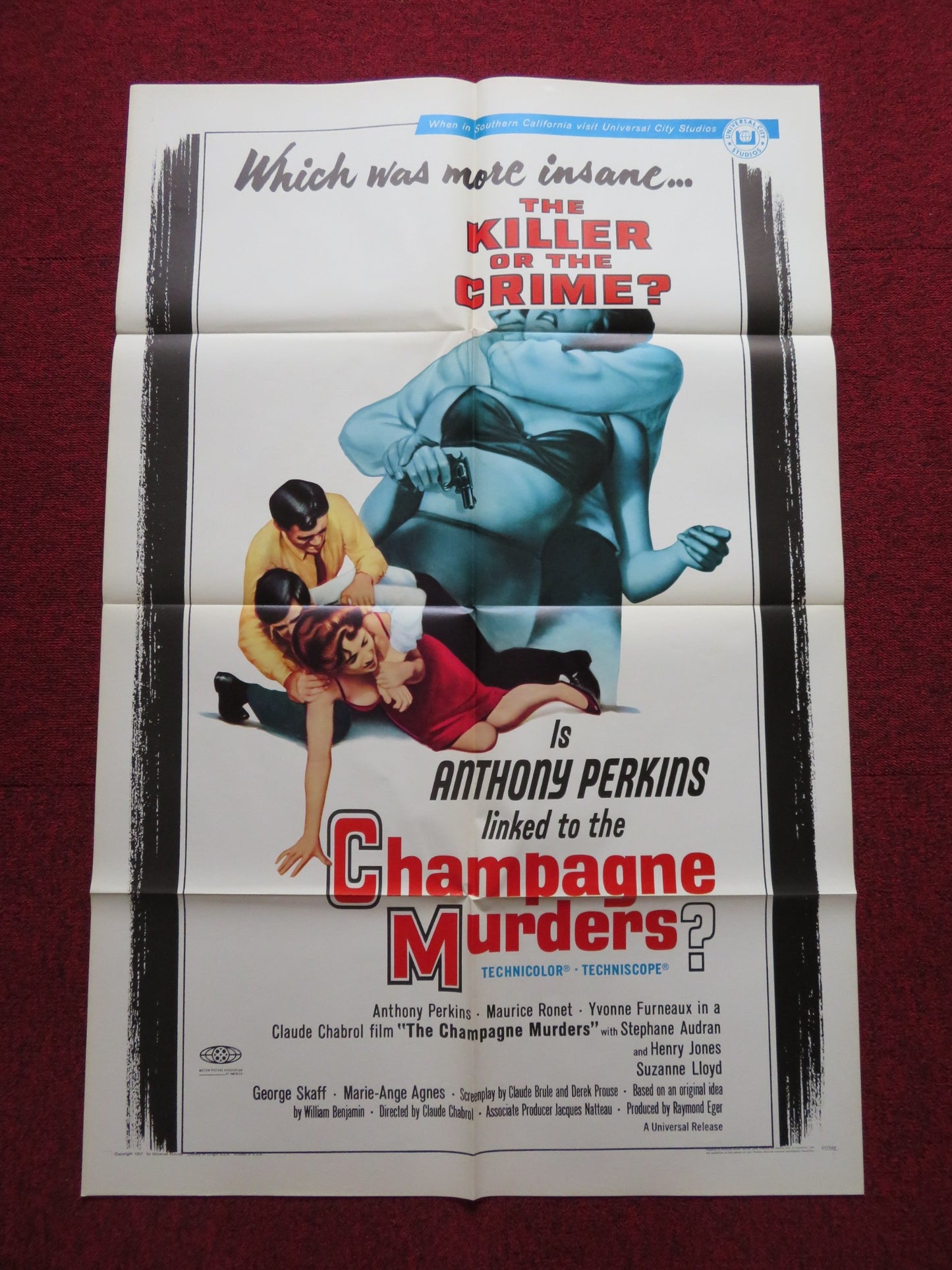 THE CHAMPAGNE MURDERS FOLDED US ONE SHEET POSTER ANTHONY PERKINS M. RONET 1967