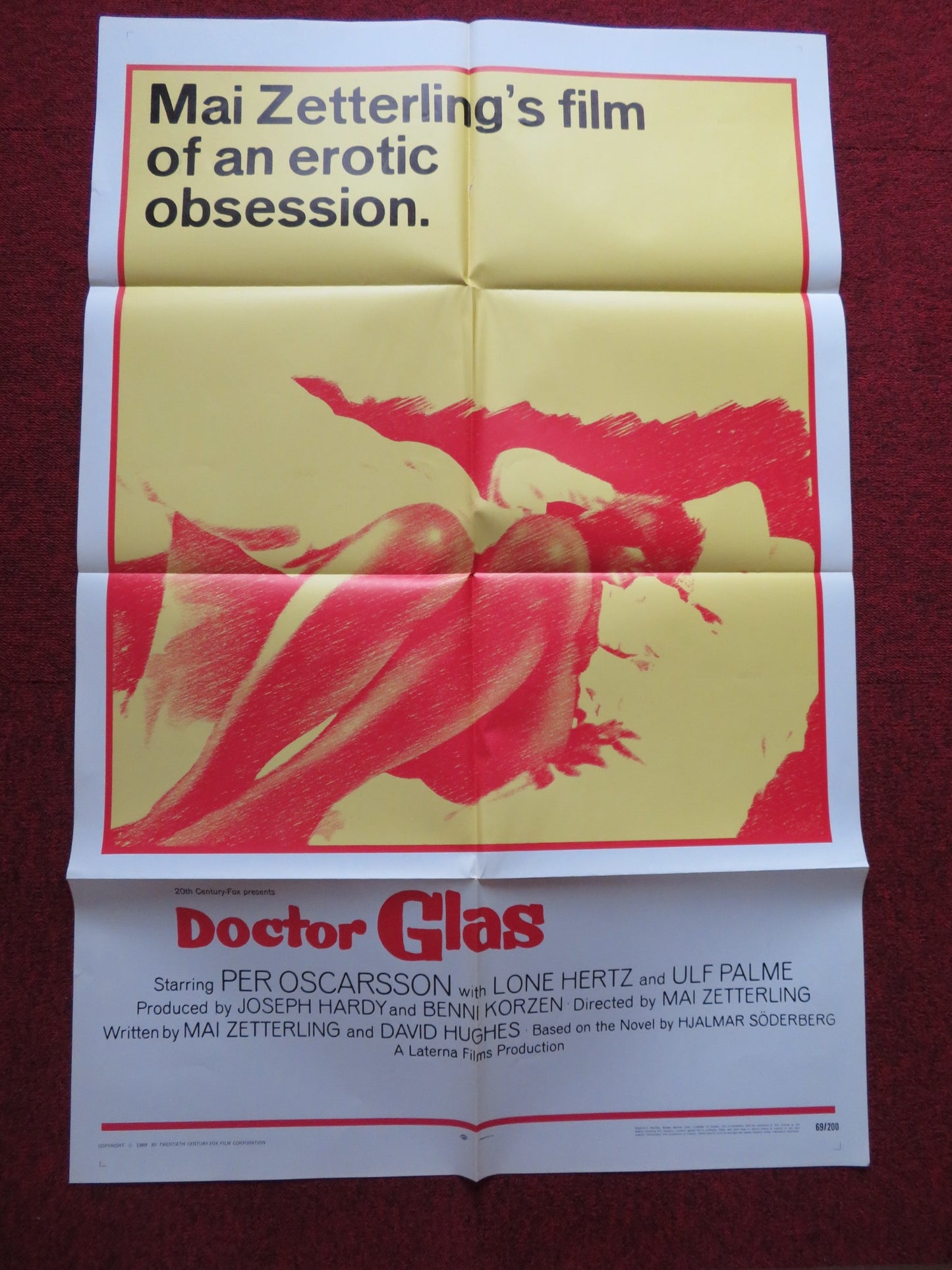 DOCTOR GLAS FOLDED US ONE SHEET POSTER PER OSCARSSON LONE HERTZ 1969