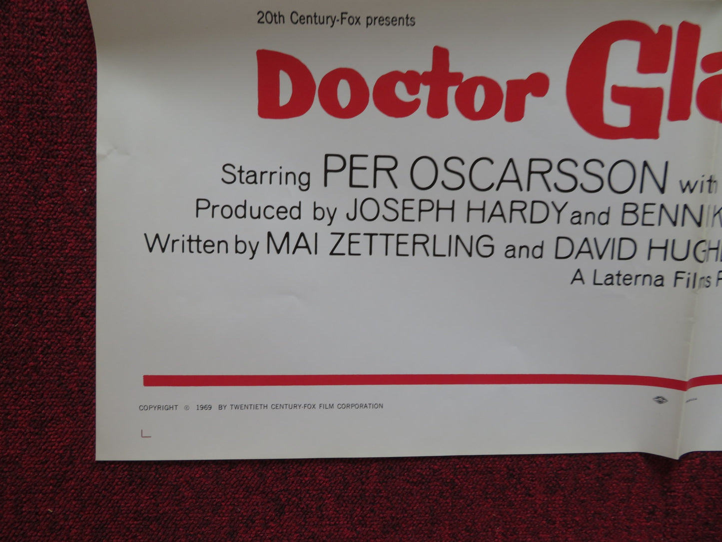 DOCTOR GLAS FOLDED US ONE SHEET POSTER PER OSCARSSON LONE HERTZ 1969