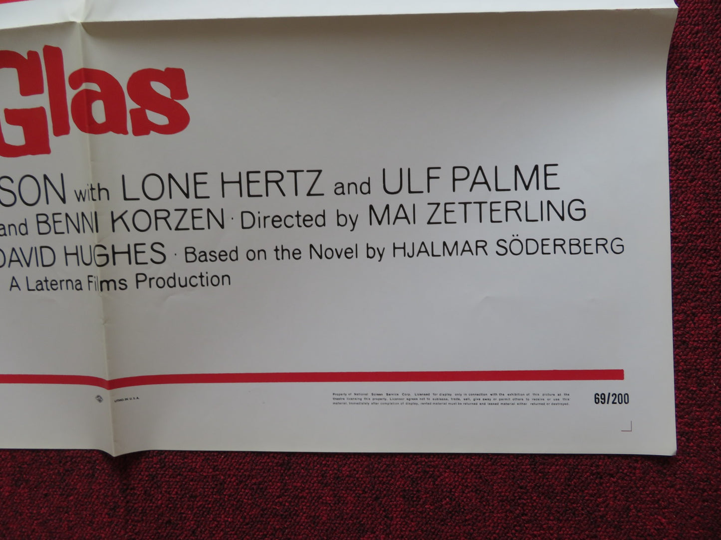 DOCTOR GLAS FOLDED US ONE SHEET POSTER PER OSCARSSON LONE HERTZ 1969