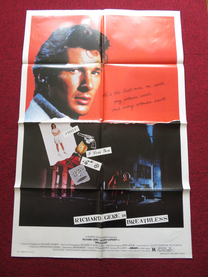 BREATHLESS FOLDED US ONE SHEET POSTER RICHARD GERE VALERIE KAPRISKY 1983