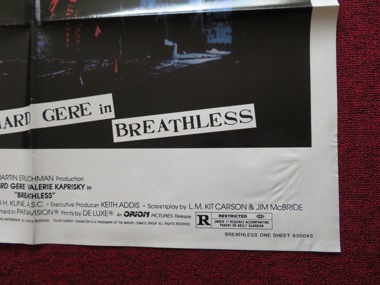 BREATHLESS FOLDED US ONE SHEET POSTER RICHARD GERE VALERIE KAPRISKY 1983