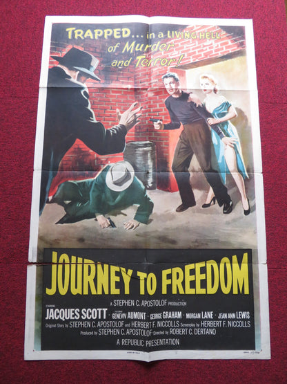 JOURNEY TO FREEDOM FOLDED US ONE SHEET POSTER JACQUES SCOTT GENEVIV AUMONT 1957