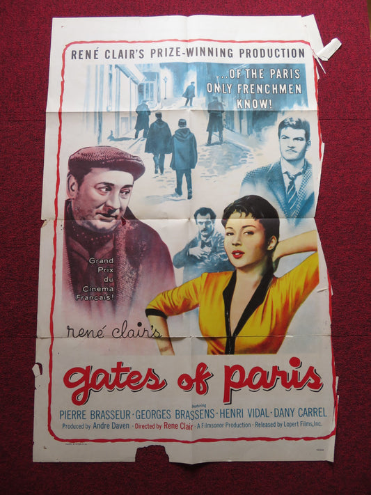 GATES OF PARIS FOLDED US ONE SHEET POSTER RENE CLAIR DANY CARREL 1957