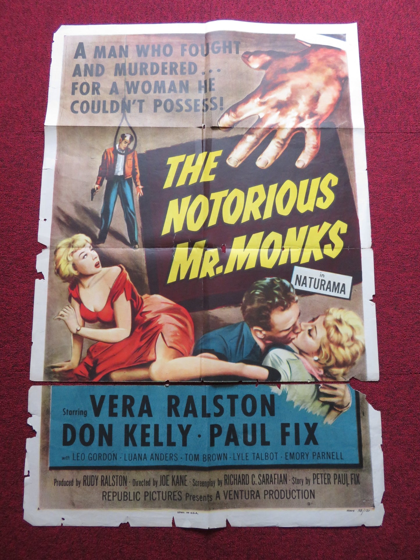 THE NOTORIOUS MR MONKS FOLDED US ONE SHEET POSTER VERA RALSTON DON KELLY 1958