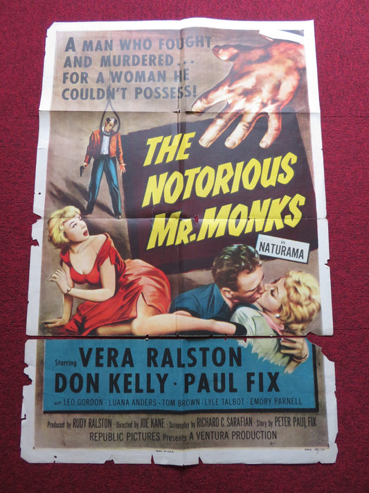 THE NOTORIOUS MR MONKS FOLDED US ONE SHEET POSTER VERA RALSTON DON KELLY 1958