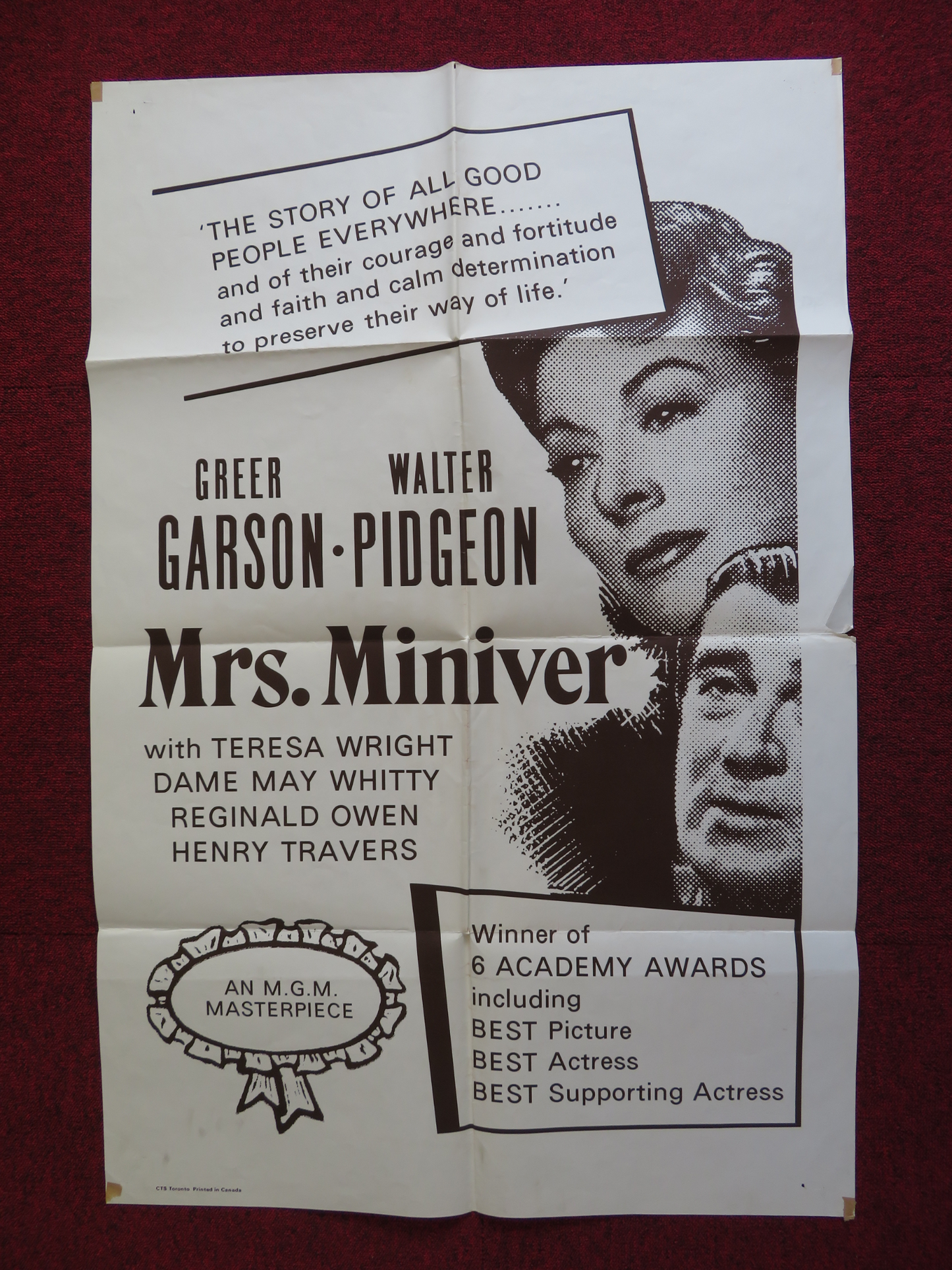 MRS. MINIVER FOLDED US ONE SHEET POSTER GREER GARSON WALTER PIDGEON 1971