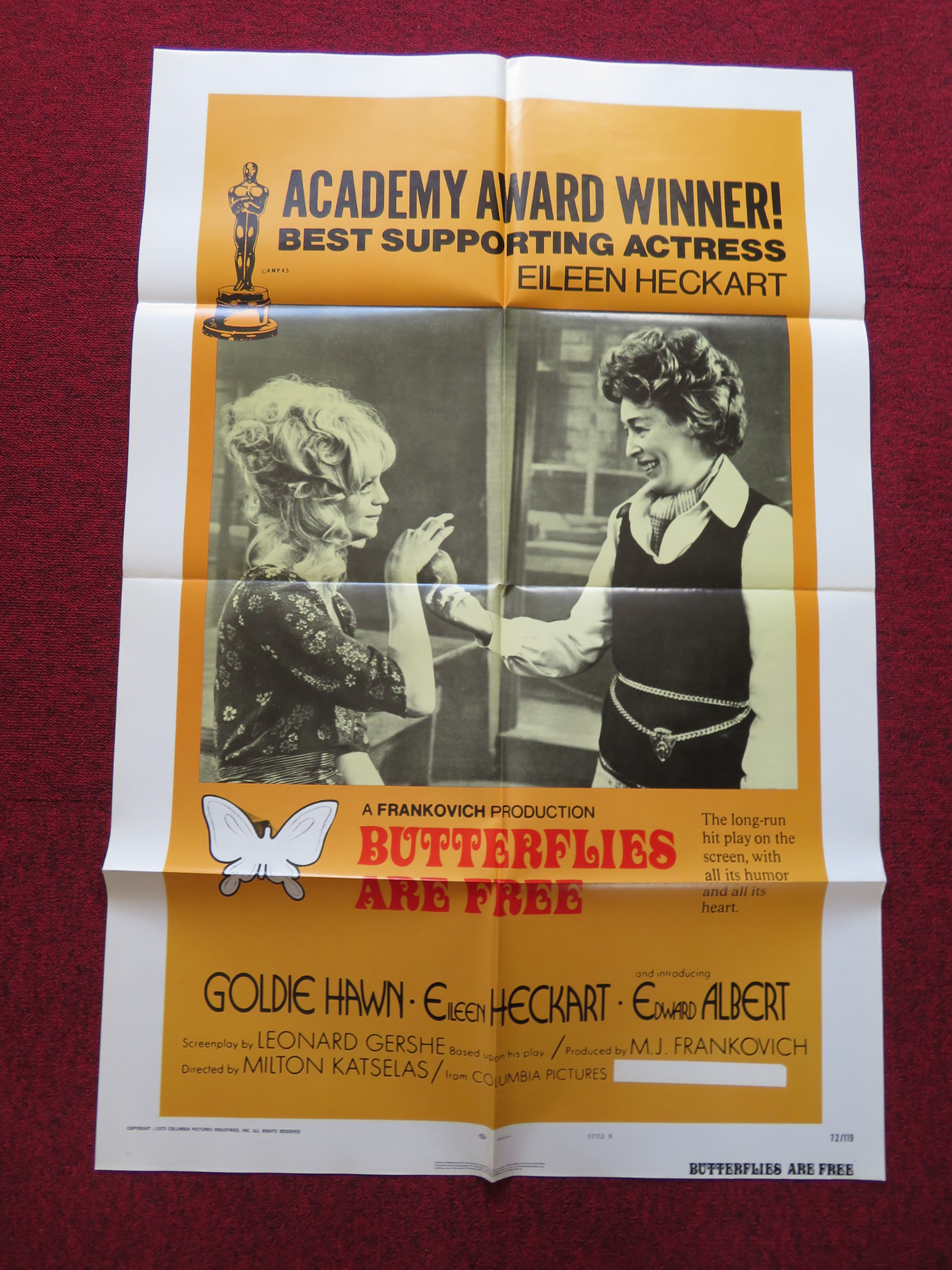 BUTTERFLIES ARE FREE - STYLE B FOLDED US ONE SHEET POSTER GOLDIE HAWN 1973