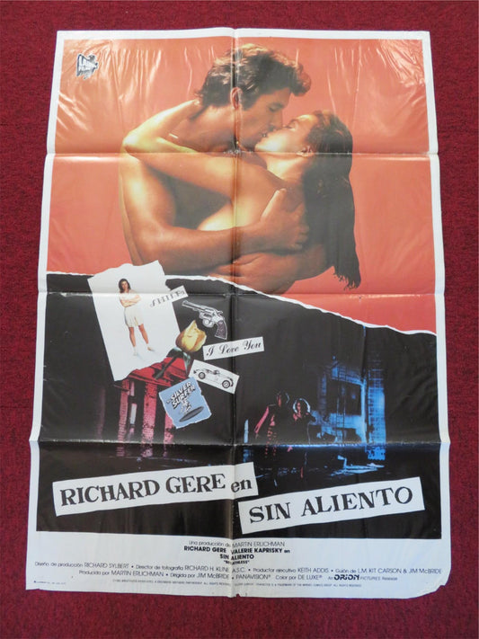 BREATHLESS FOLDED SPANISH POSTER RICHARD GERE VALERIE KAPRISKY 1983