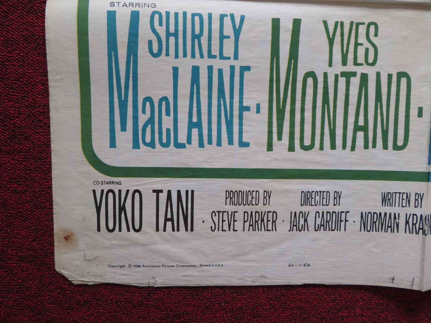 MY GEISHA FOLDED US ONE SHEET POSTER SHIRLEY MACLAINE YVE MONTAND 1962