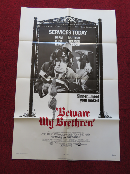 BEWARE MY BRETHREN FOLDED US ONE SHEET POSTER ANN TODD PATRICK MAGEE 1972