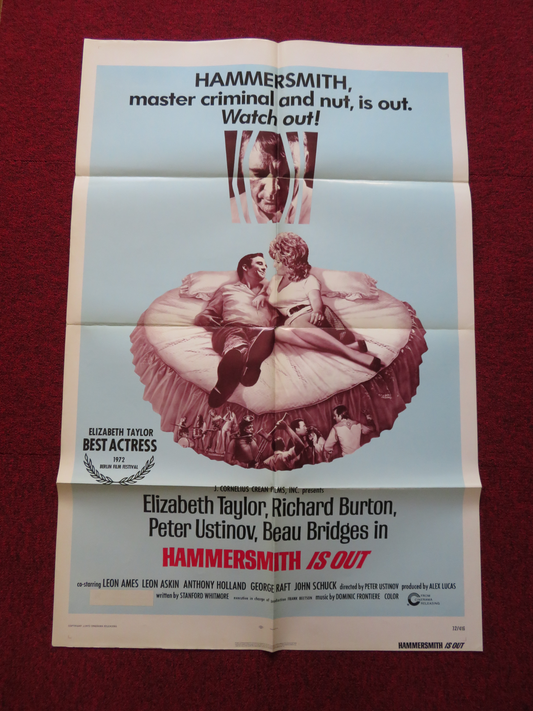 HAMMERSMITH IS OUT FOLDED US ONE SHEET POSTER ELIZABETH TAYLOR RICHRD BURTON '72