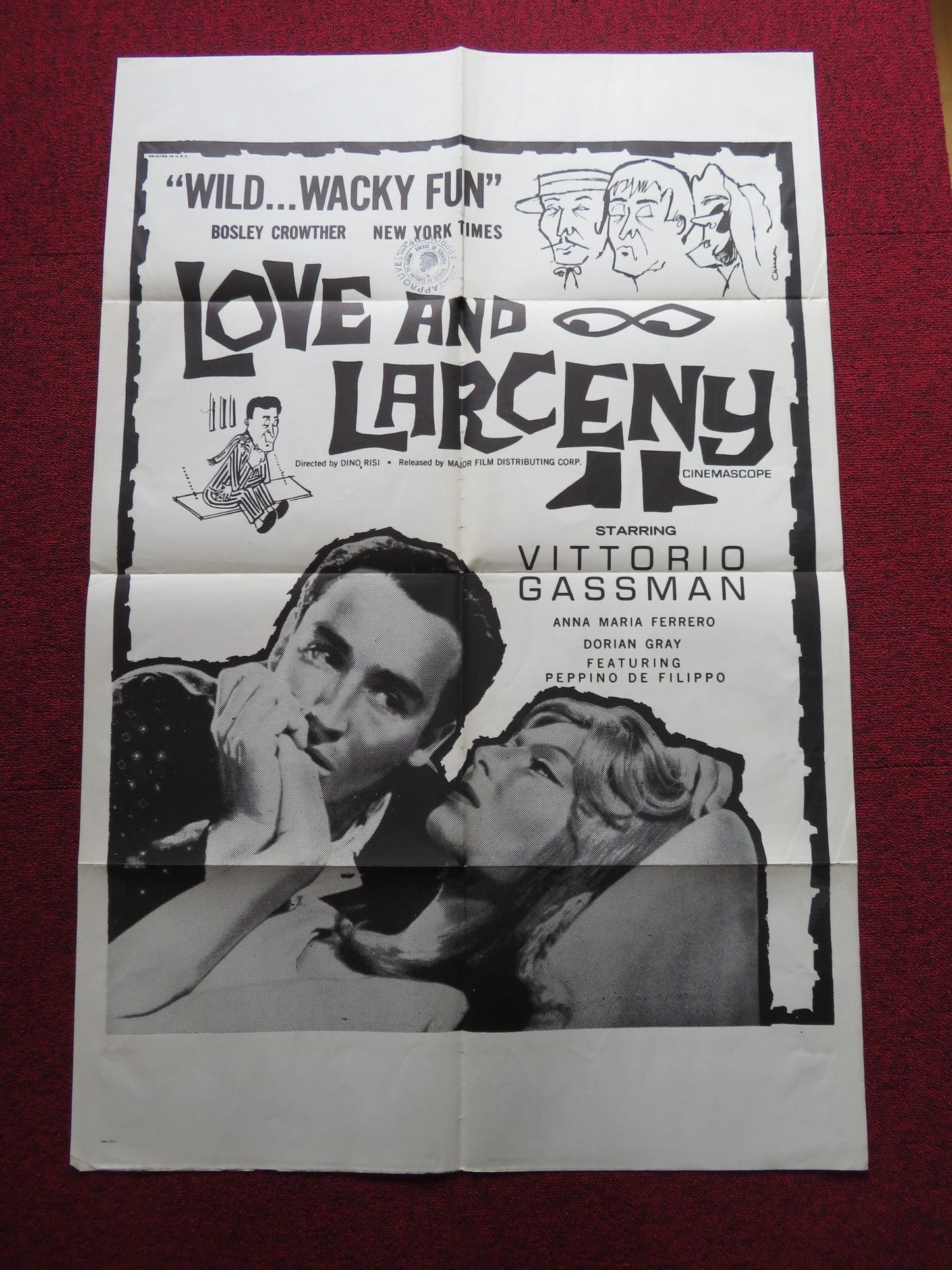 LOVE AND LARCENY FOLDED US ONE SHEET POSTER VITTORIO GASSMAN 1960