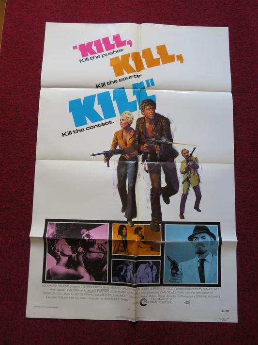 KILL! KILL! KILL! KILL! FOLDED US ONE SHEET POSTER STEPHEN BOYD JEAN SEBERG 1972