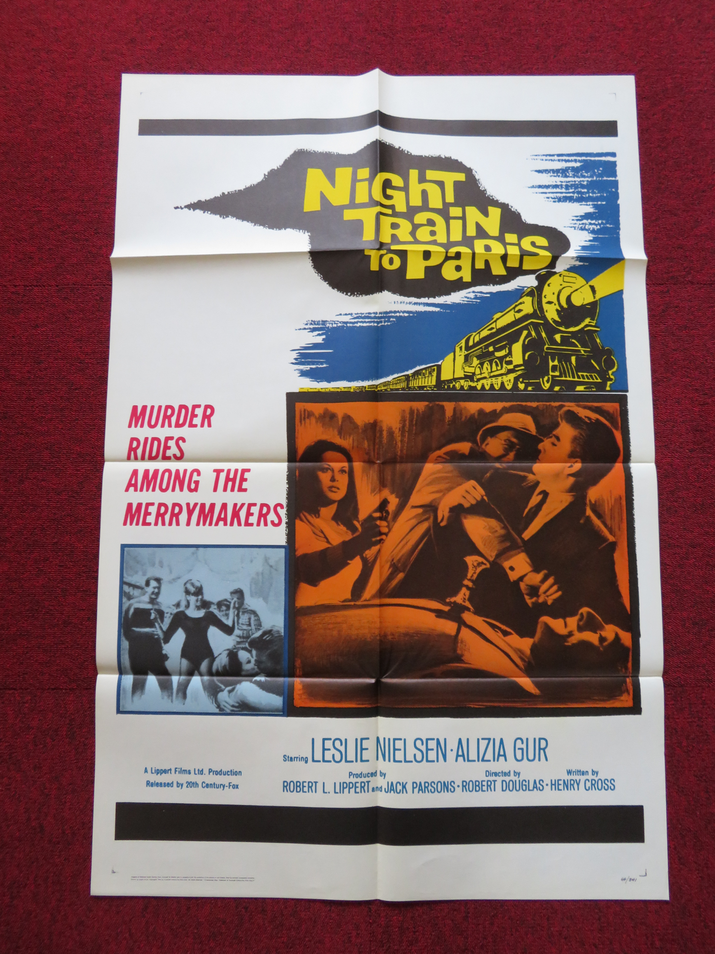 NIGHT TRAIN TO PARIS FOLDED US ONE SHEET POSTER LESLIE NIELSEN ALIZA GUR 1964