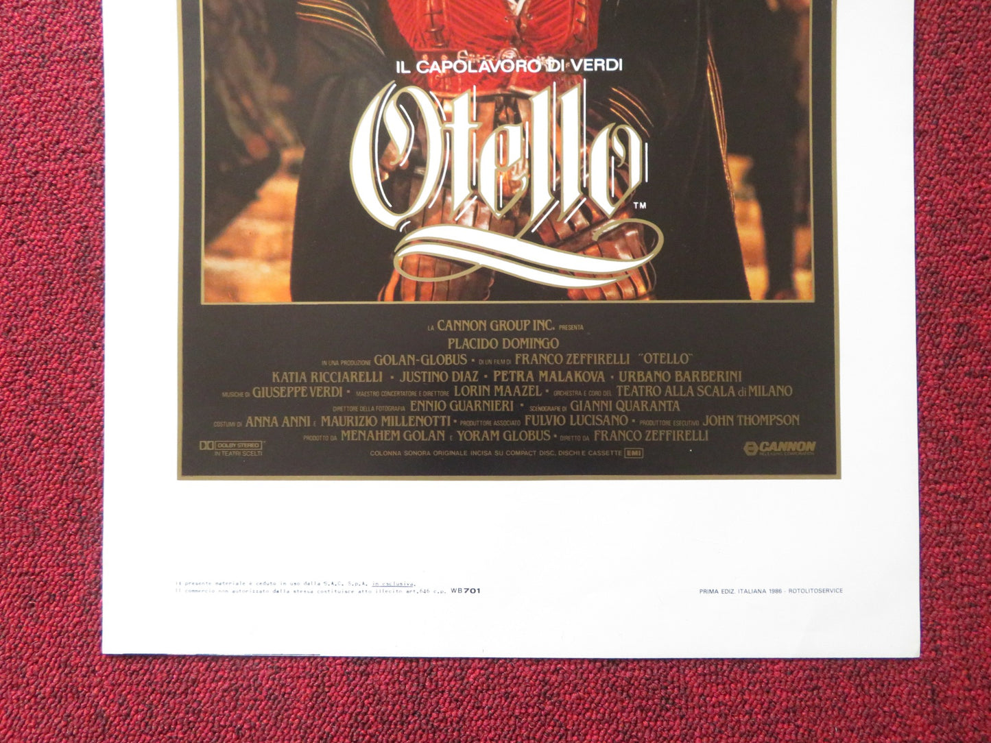 OTELLO ITALIAN LOCANDINA POSTER PLACIDO DOMINGO FRANCO ZEFFIRELLI 1986