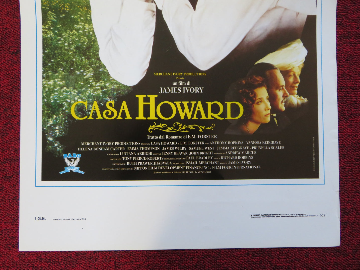 HOWARDS END ITALIAN LOCANDINA (27.5"x13") POSTER ANTHONY HOPKINS H.B.CARTER 1993