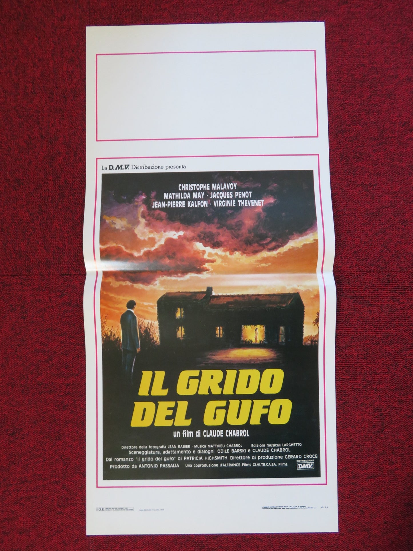 IL GRIDO DEL GUFO ITALIAN LOCANDINA (27.5"x13") POSTER CHRISTOPHE MALAVOY 1988