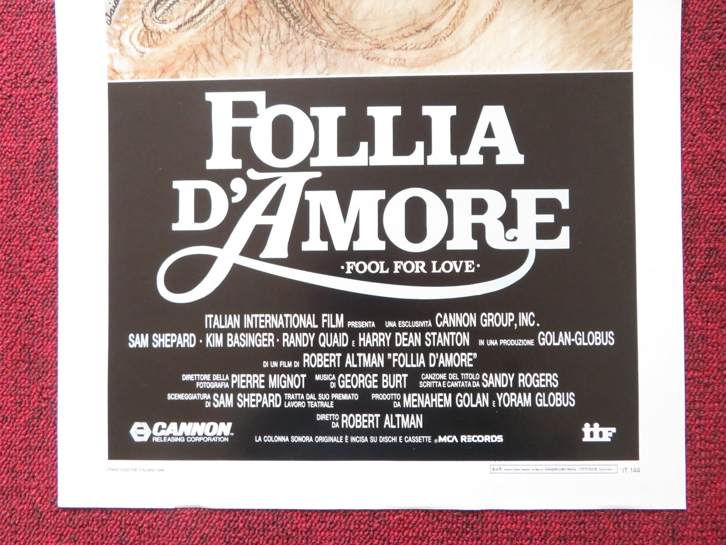 FOOL FOR LOVE ITALIAN LOCANDINA POSTER CANNON KIM BASINGER SAM SHEPARD 1986