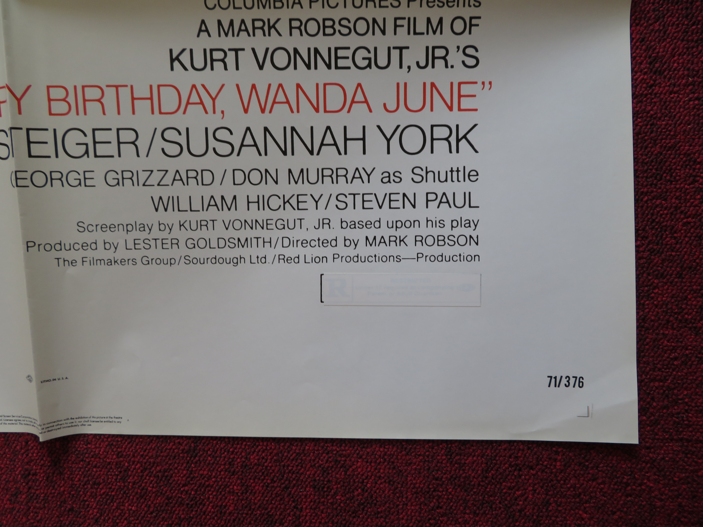 HAPPY BIRTHDAY WANDA JUNE FOLDED US ONE SHEET POSTER ROD STEIGER S.YORK 1971