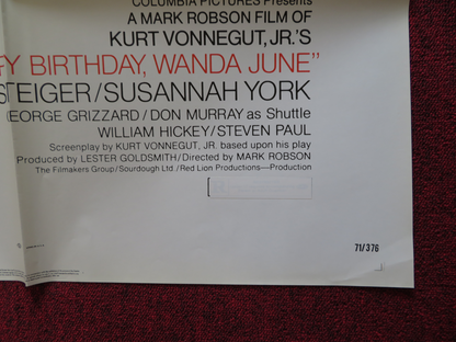 HAPPY BIRTHDAY WANDA JUNE FOLDED US ONE SHEET POSTER ROD STEIGER S.YORK 1971