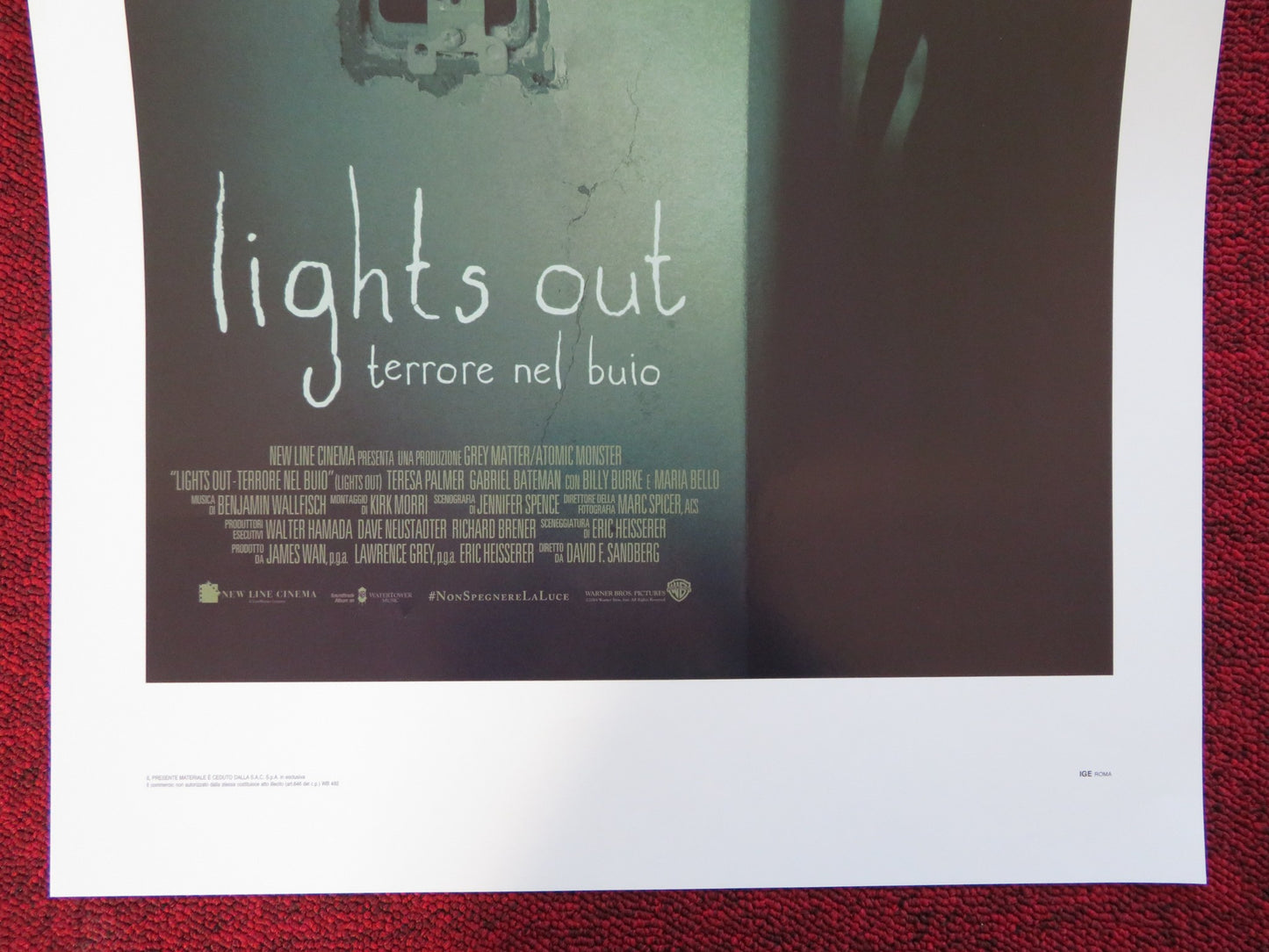 LIGHTS OUT - TERRORE NEL BUIO ITALIAN LOCANDINA (27.5"x13") POSTER PALMER 2016