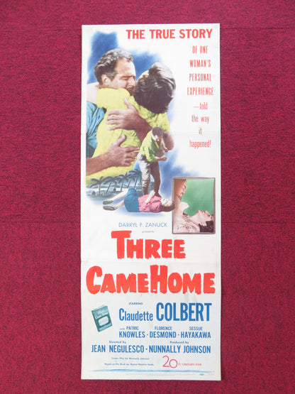 THREE CAME HOME US INSERT (14"x 36") POSTER CLAUDETTE COLBERT P. KNOWLES 1950