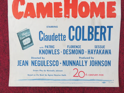 THREE CAME HOME US INSERT (14"x 36") POSTER CLAUDETTE COLBERT P. KNOWLES 1950